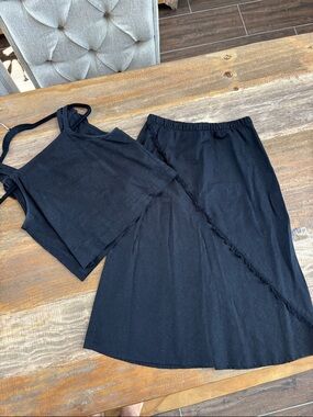 DKNY Black Linen Women's Midi Skirt and Cropped Top set - XS